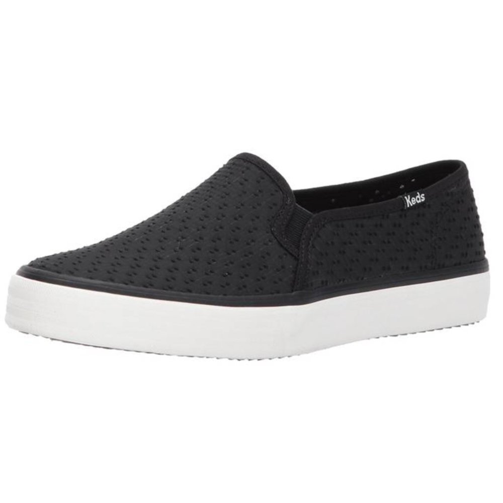 Keds Double Decker Nylon Stitch Slip On Sneaker in Black & White